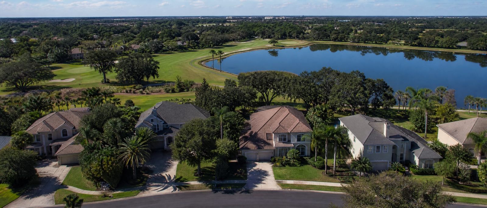 A low aerial view of Dr. Phillips, Florida, with residential driveways in the foreground